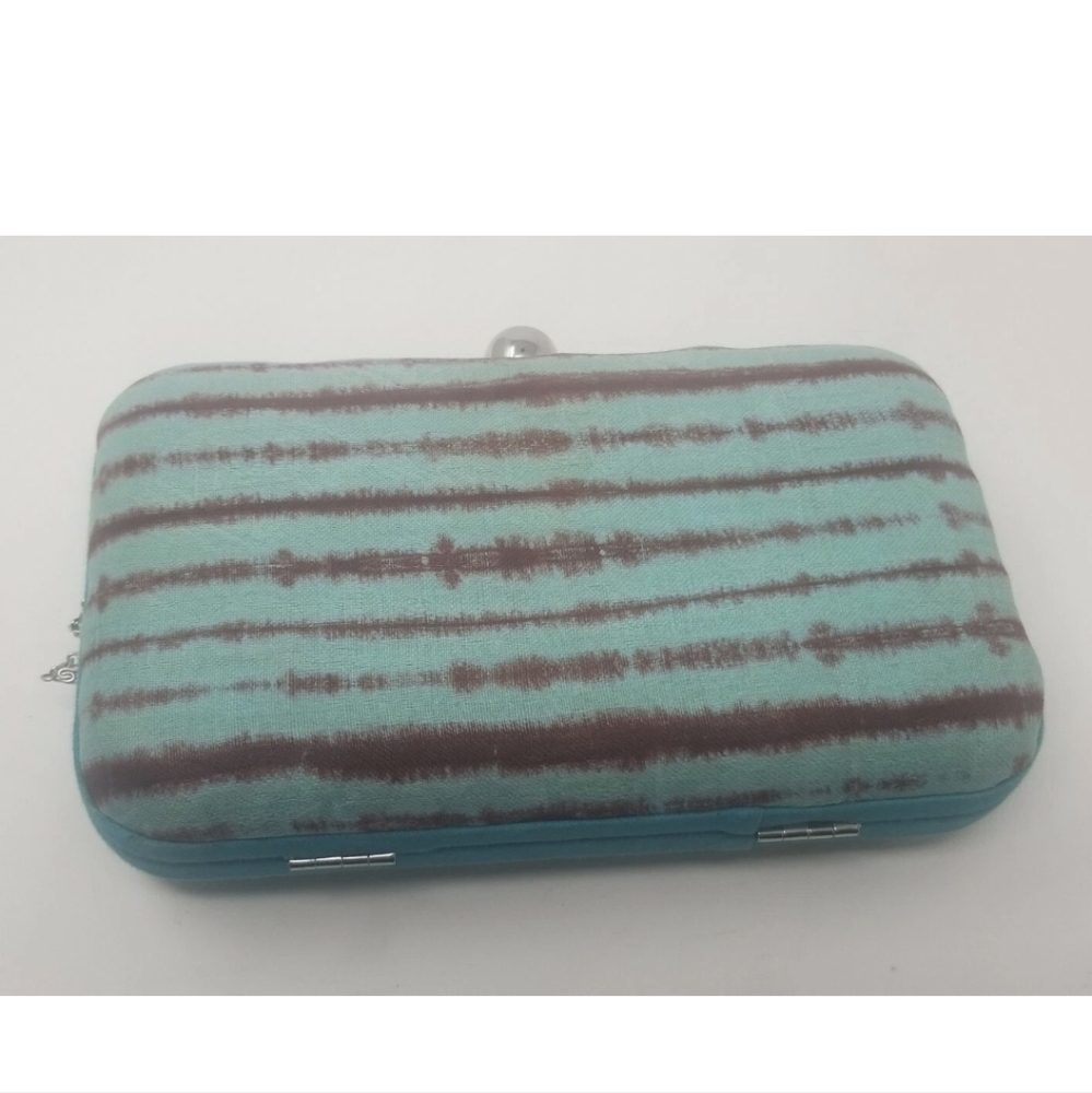 Roberta Freymann Tie Dye Clutch - Light Blue with Red Stripes